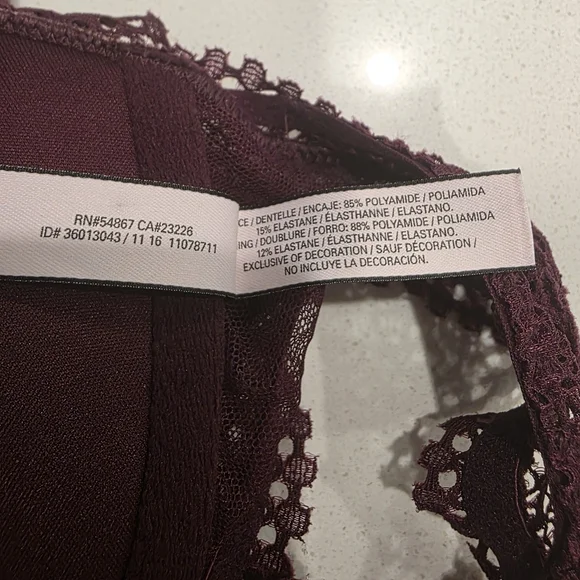 Victoria’s Secret Burgundy Lace Bralette Racerback Wireless - Picture 3 of 7